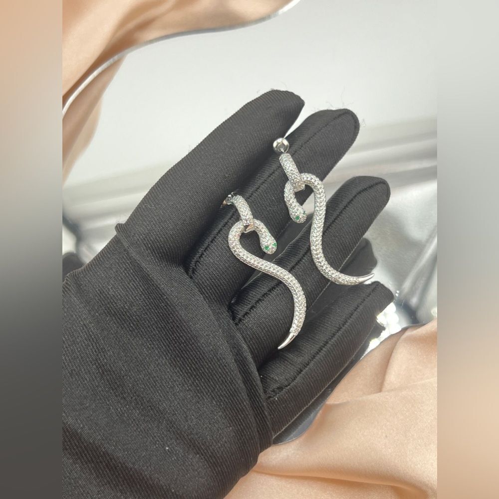 Silver Plated Serpentine Earrings with Cubic Zirconia - Picture 8 of 8